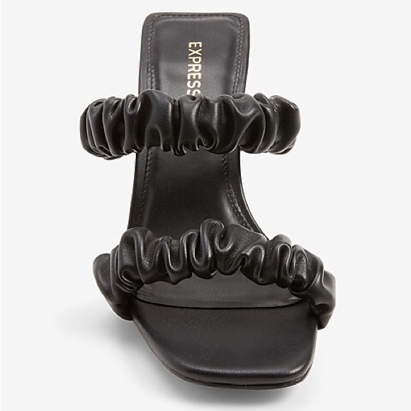Express Ruched Double Band Heeled Sandals Black - Picture 2 of 7